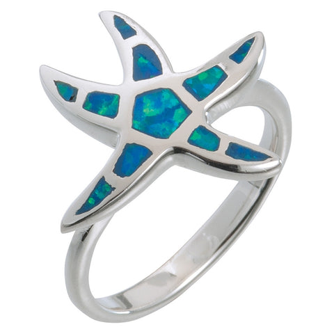 Sea Star Standing With Opal Inlay Sterling Silver Ring
