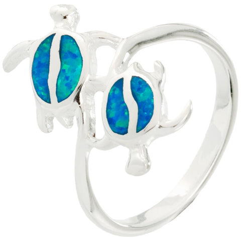 Sea Turtle Duo Opal Inlay Sterling Silver Ring