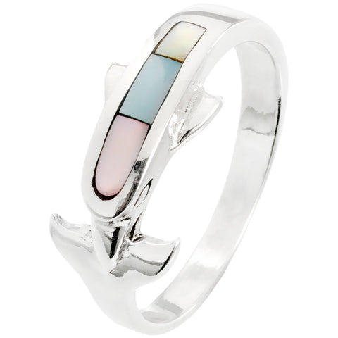 Dolphin With Multi-Color Stones Sterling Silver Ring