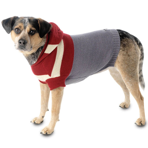 Harley's Red & Grey Stripe Hooded Dog Sweater
