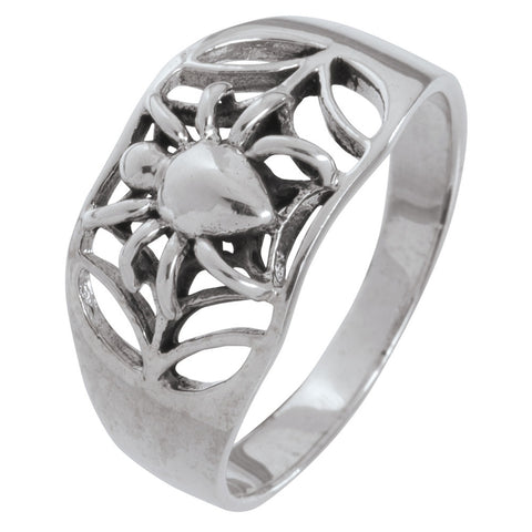 Spider & Web Silver Ring