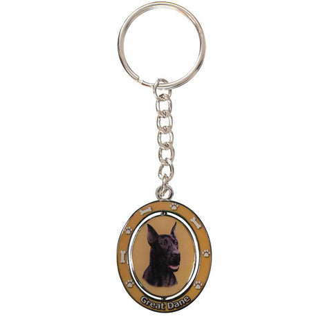 Black Great Dane Portrait Oval Metal Keychain