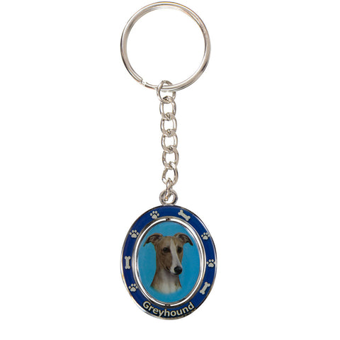 Fawn Greyhound Portrait Oval Metal Keychain
