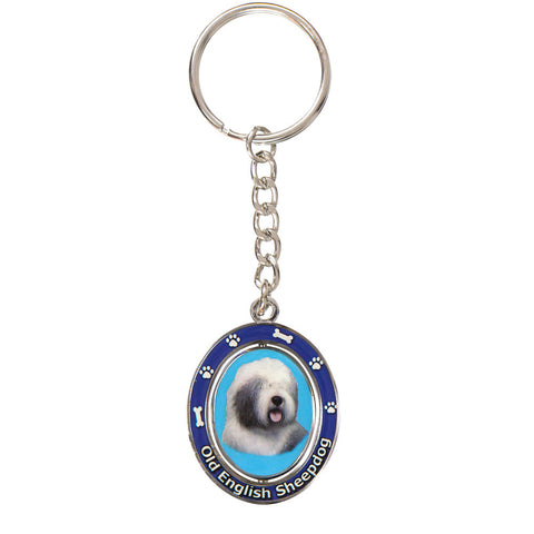 Old English Sheepdog Portrait Oval Metal Keychain