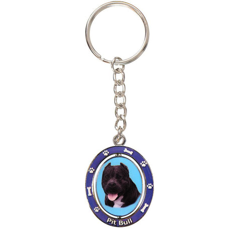 Black Pit Bull Portrait Oval Metal Keychain