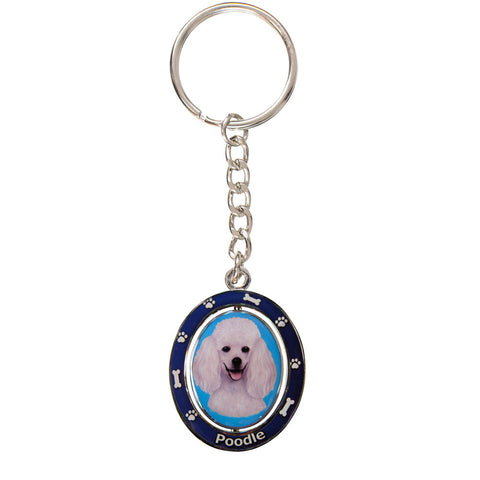 White Poodle Portrait Oval Metal Keychain