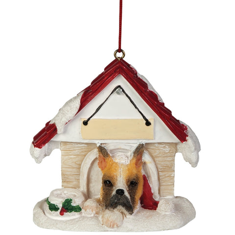Boxer in Dog House Christmas Ornament