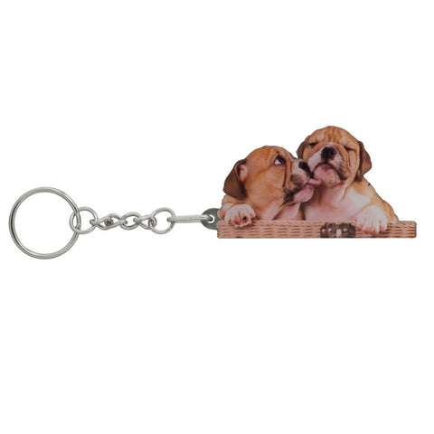 Bulldog Puppies Mirrored Acrylic Keychain