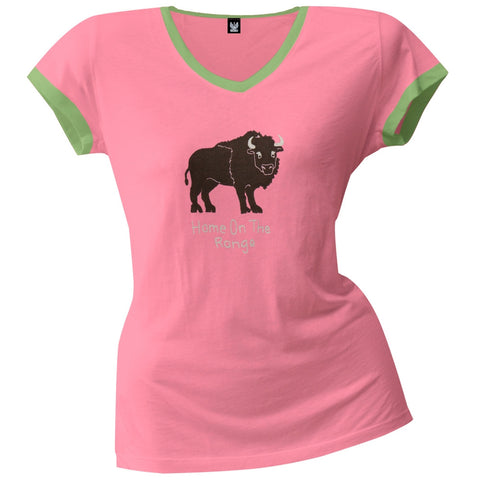 Buffalo Home on the Range Women's V-Neck Ringer Pajama T-Shirt