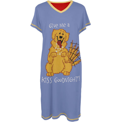 Dog Kiss Goodnight Women's V-Neck Nightshirt