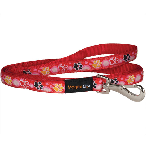 Red Paw Print Medium Dog Leash by Magne Clip