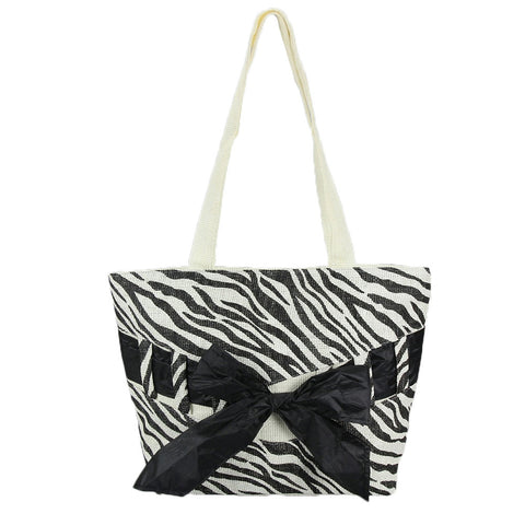 Zebra Print Straw Bag