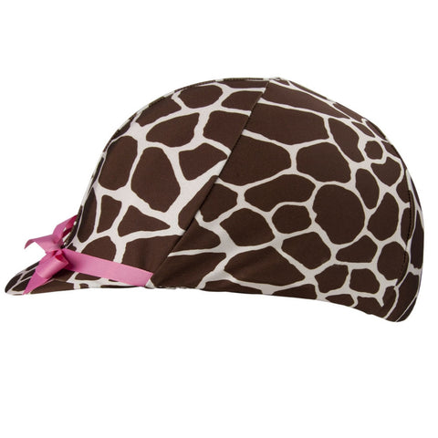 Equestrian Giraffe Print With Pink Ribbon Helmet Cover