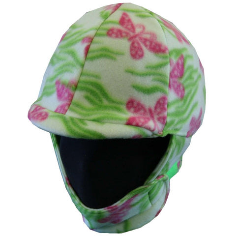 Equestrian Pink and Green Butterfly Fleece Helmet Cover
