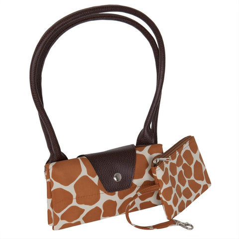 Giraffe Print Fold Up Tote Bag With Removable Pouch