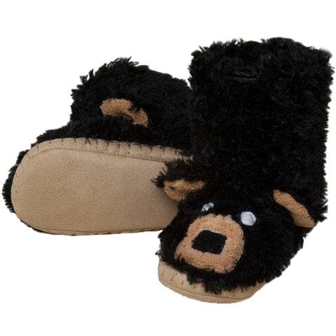 Black Bear Youth Fuzzy Fleece Slippers