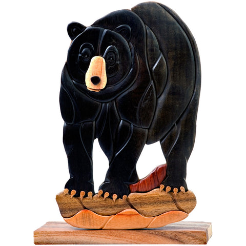Handcrafted Wooden Black Bear Figure