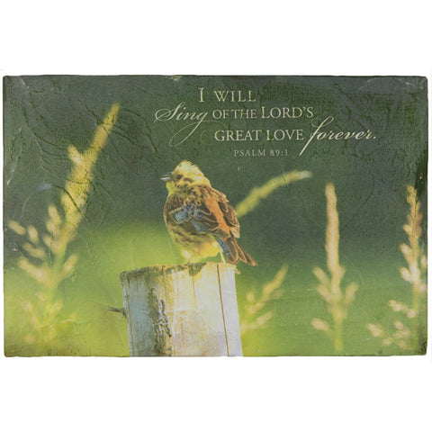 A Songbird On A Fencepost With Psalm 89:1 Textured Wall Hanging