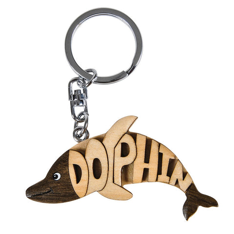 Dolphin Wooden Word Keychain