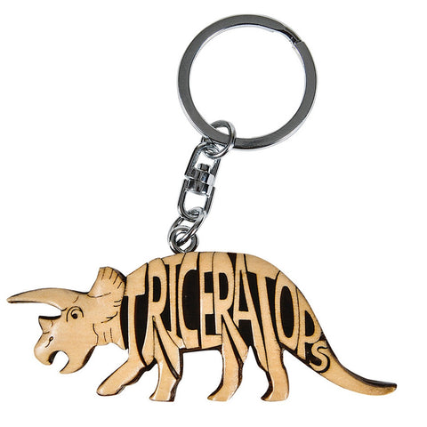 Triceratops Wooden Word Keychain