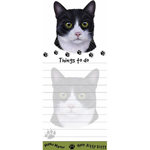 Black And White Cat Tall Magnetic Notepad