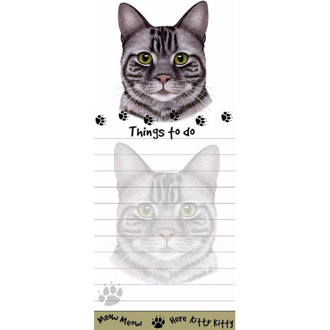 Silver Tabby Cat Tall Magnetic Notepad