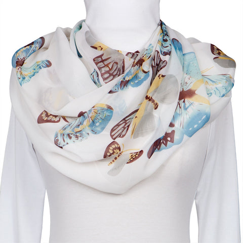 Whimsical Butterflies White Scarf