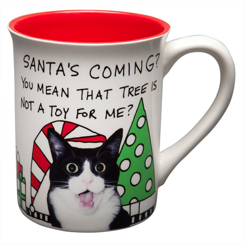 Santa's Coming Surprised Kitty Coffee Mug