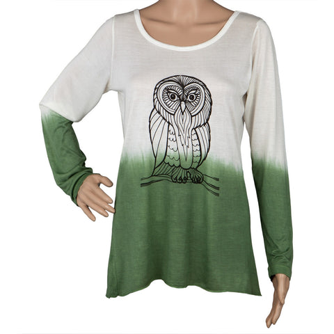 Owl Profile Light Green Tie-Dye Juniors Long Sleeve T-Shirt