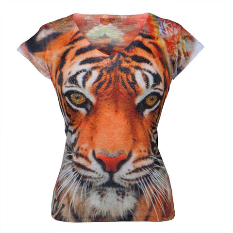 Bengal Tiger Portrait Juniors V-Neck T-Shirt