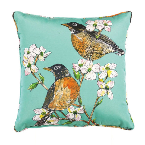 Robin And Dogwood Blooms Outdoor/Indoor Accent Pillow