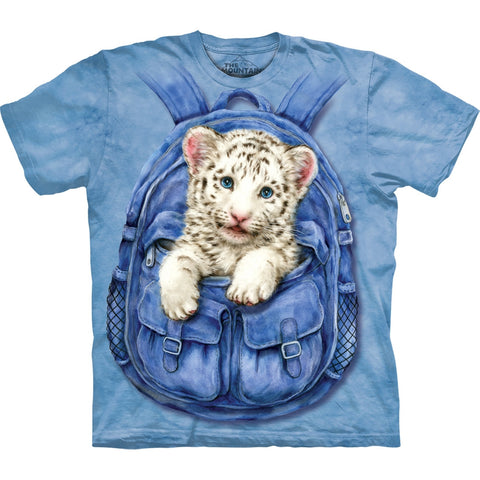 White Tiger Cub in Backpack Kids T-Shirt
