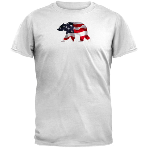 Walking USA Flag Bear Silhouette White T-Shirt
