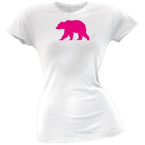 Walking Hot Pink Bear Silhouette White Women's T-Shirt