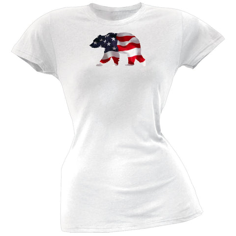 Walking USA Flag Silhouette Bear White Women's T-Shirt