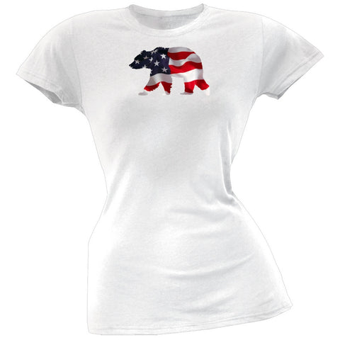 Walking USA Flag Silhouette Bear White Women's T-Shirt