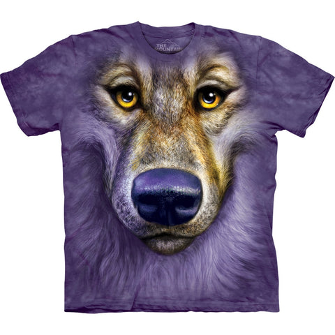 The Mountain Wolf Face graphic tee for Kids in purple - front view