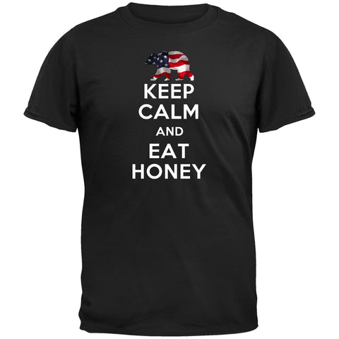 Keep Calm and Eat Honey USA Flag Black T-Shirt