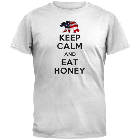 Keep Calm and Eat Honey USA Flag White T-Shirt