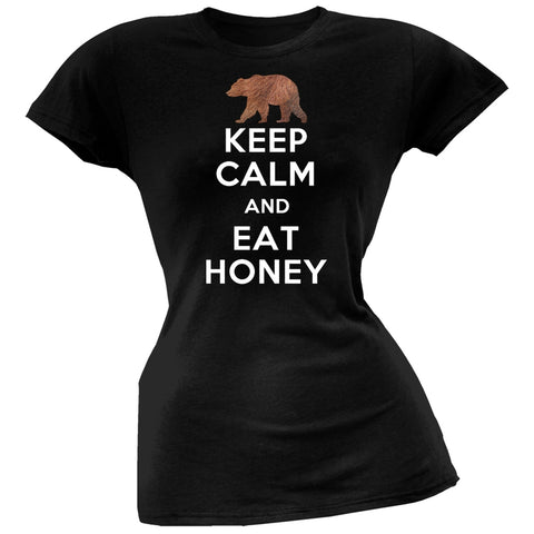 Keep Calm and Eat Honey Furry Bear Black Womens T-Shirt