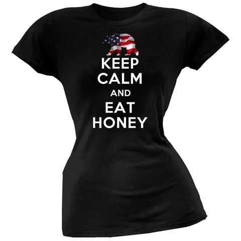 Keep Calm and Eat Honey USA Flag Black Womens T-Shirt