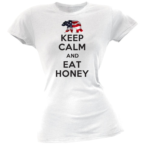 Keep Calm and Eat Honey USA Flag White Womens T-Shirt