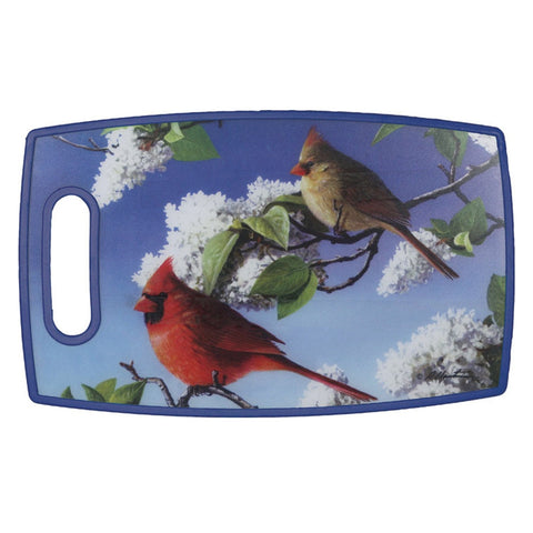 Cardinals On a Branch Cutting Board