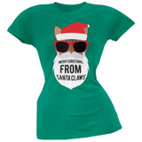 Cat Santa Ugly Christmas Sweater Juniors Black T-Shirt