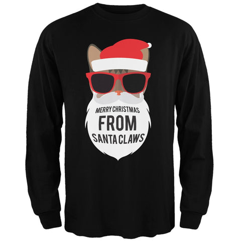 Cat Santa Ugly Christmas Sweater Black Long Sleeve T-Shirt