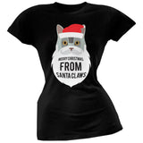 Grey Cat Santa Ugly Christmas Sweater Juniors Black T-Shirt