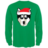 Husky Santa Christmas Black Adult Long Sleeve T-Shirt