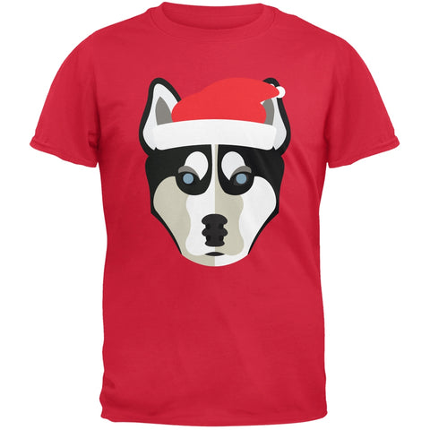 Husky Santa Christmas Red Adult T-Shirt