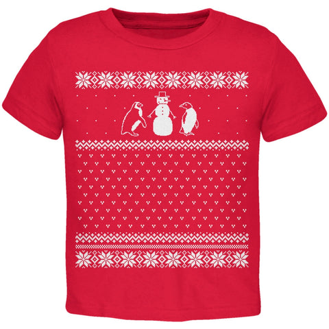 Penguins Ugly Christmas Sweater Red Toddler T-Shirt