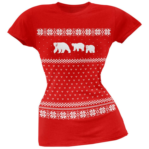 Polar Bears Ugly Christmas Sweater Red Juniors T-Shirt